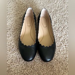 CHLOE Lauren Scalloped Ballet Flats Black Leather Size 38